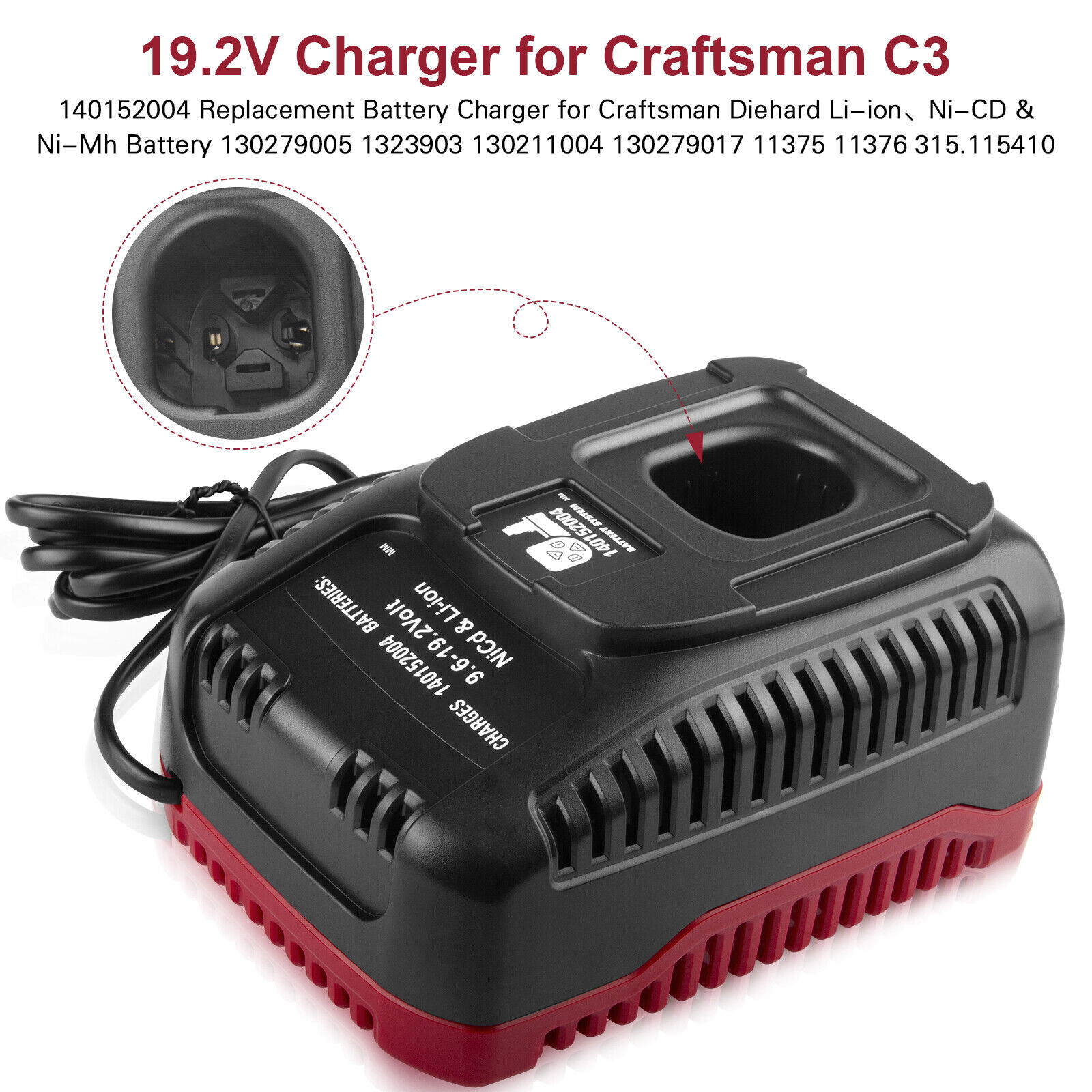9.6-19.2Volt C3 Battery Charger for Craftsman Lithium NiCD NiMH DieHard 13239003