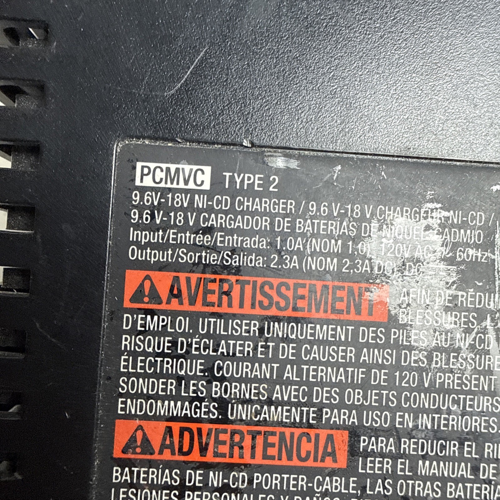 Porter Cable PCMVC 9.6-18V Ni-CD Power Tool Battery Charger TYPE 2 TESTED