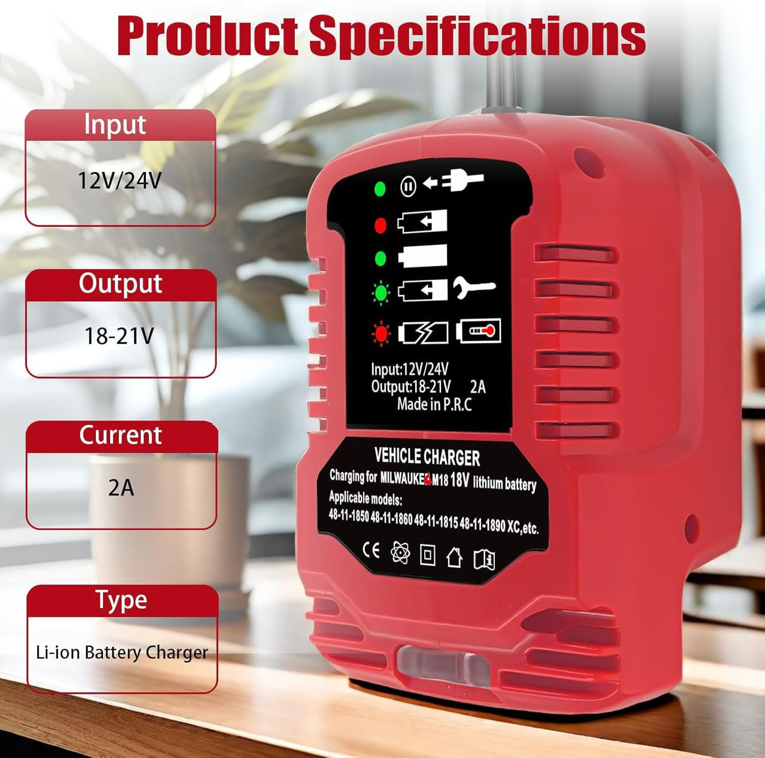 Car Battery Charger Replace for Milwaukee M-18 18V Lithium Ion Battery Charger 4