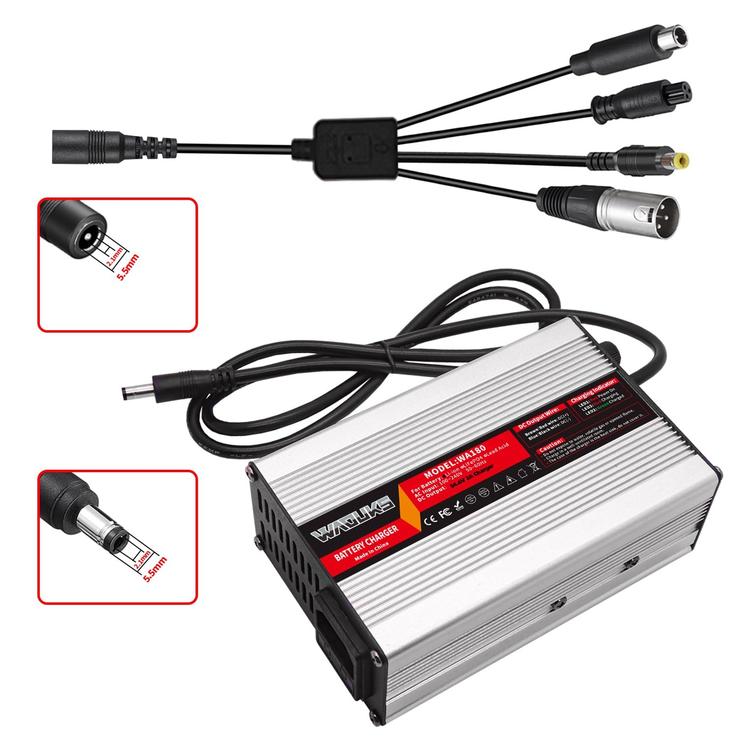 54.6V 2A Charger 48V Lithium Battery Charger with 5 Plugs Plug Connector Used…