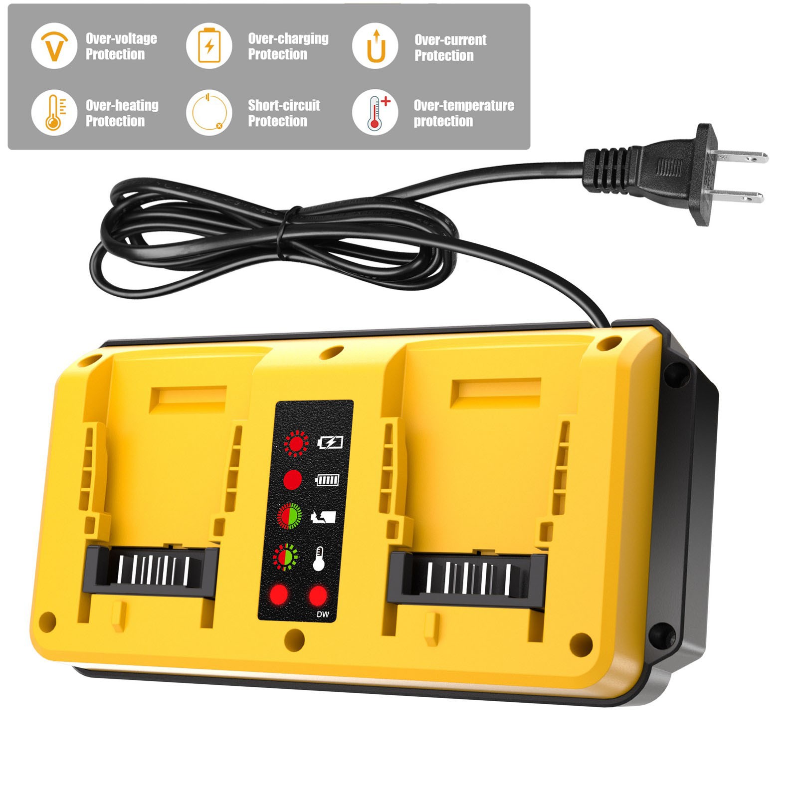Dual Ports 90W Fast Charger for DeWalt 18V-20V MAX Lithium Battery DCB203 DCB204