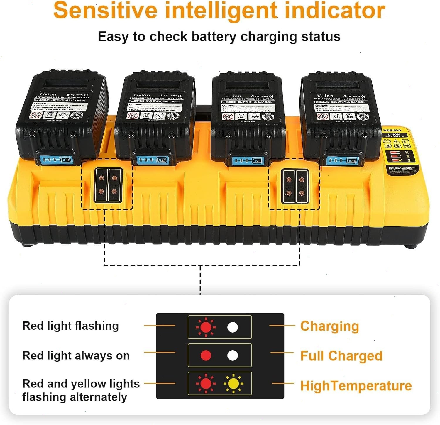 For Genuine DEWALT 4-Port DCB104 Fast Charger 12V/20V Max Lithium XR DCB205