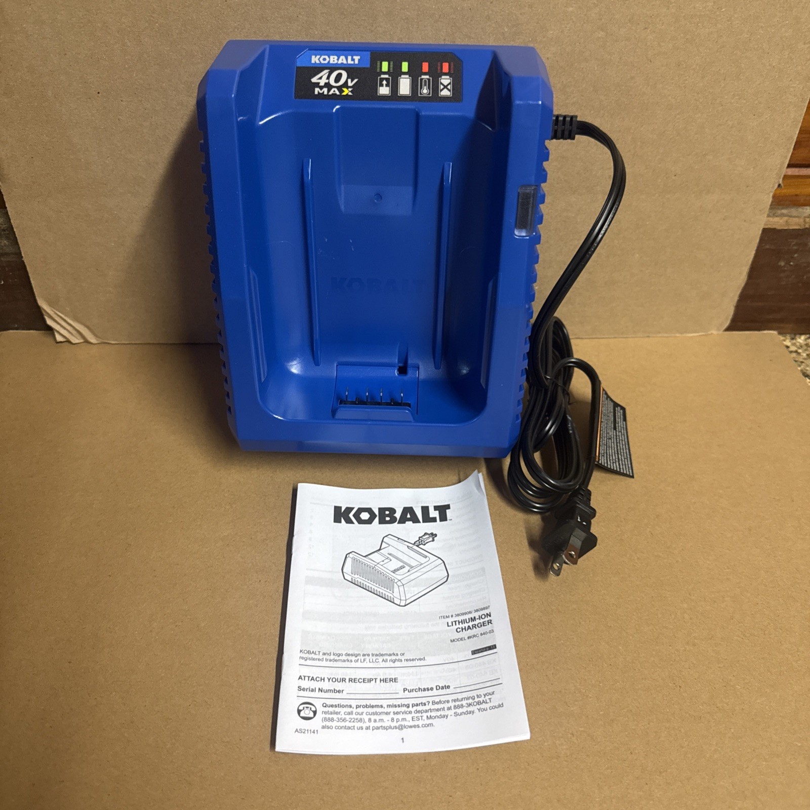 NEW Kobalt 40 Volt MAX Lithium-Ion Battery Charger KRC 840-03 *Charger Only