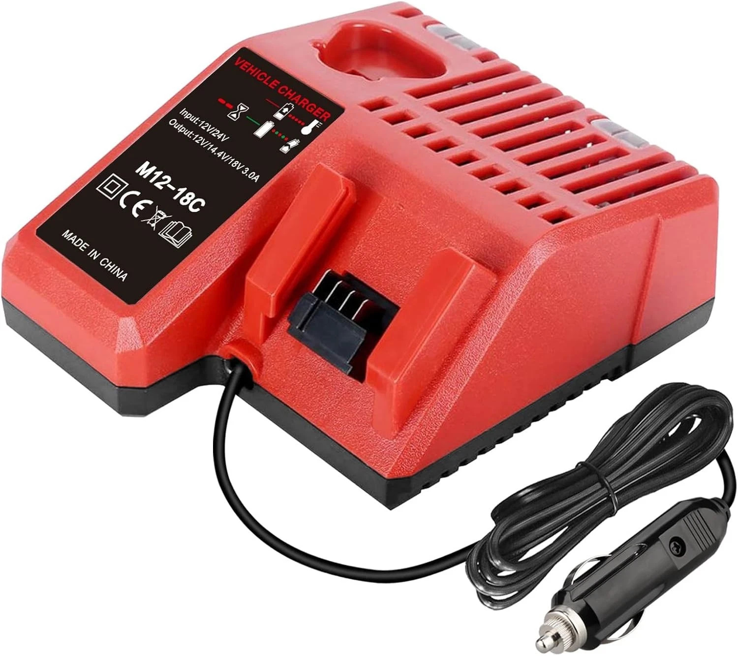 for M12 & M18 Multi Voltage Car Charger Milwaukee 12V-18V Lithium Red