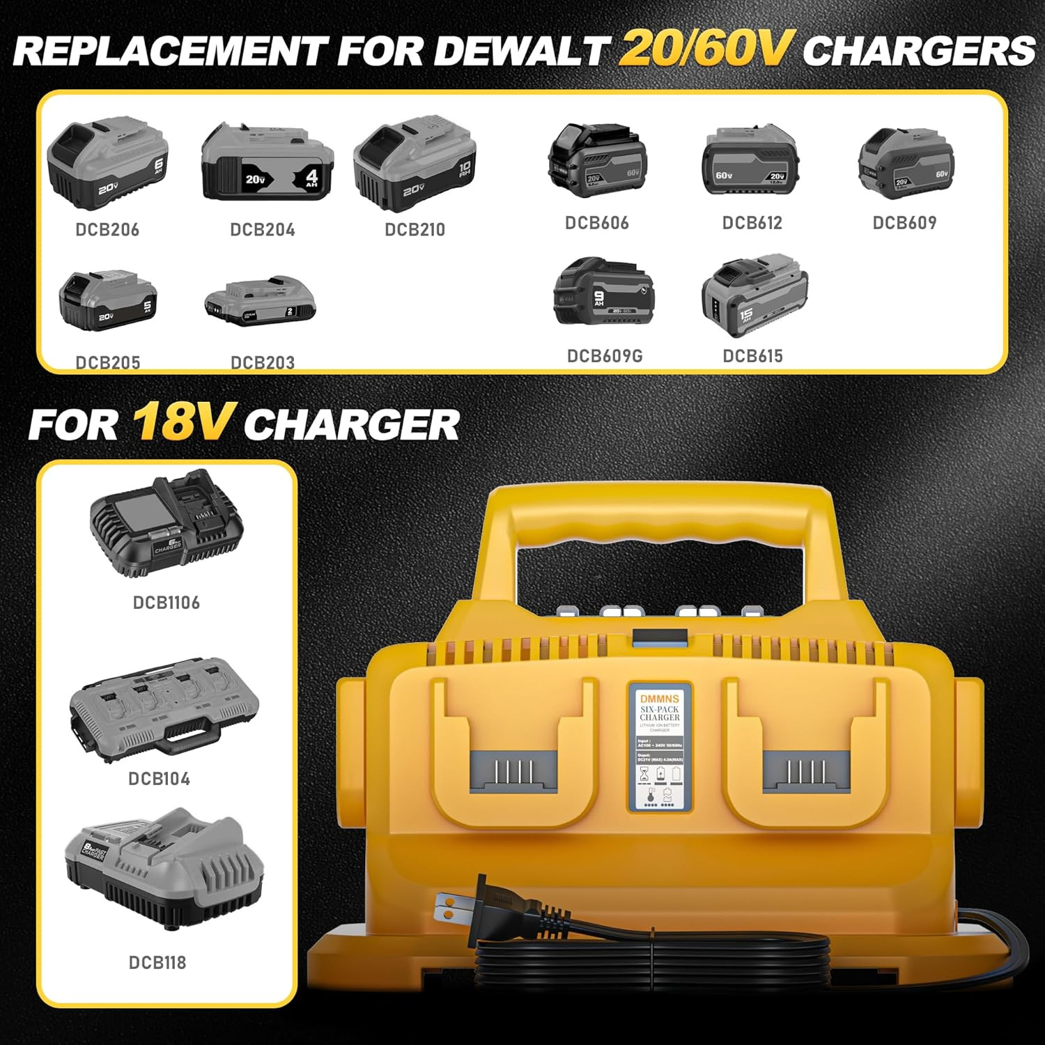 6-Port Charger Station for Dewalt 20V Max/60V Flexvolt DCB200 DCB203 DCB204