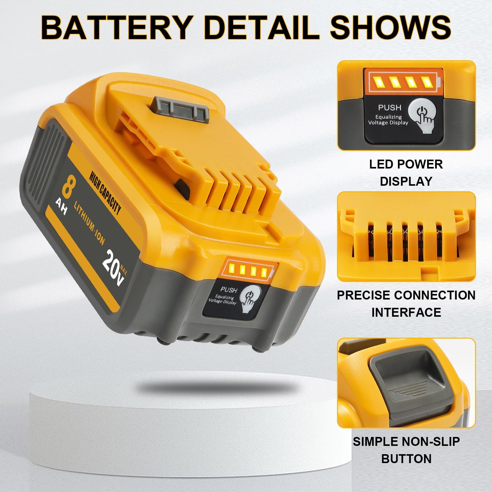Tenmoer 2-Pack 8.0Ah 20V Battery Compatible Dewalt 20V Max Battery Replace For