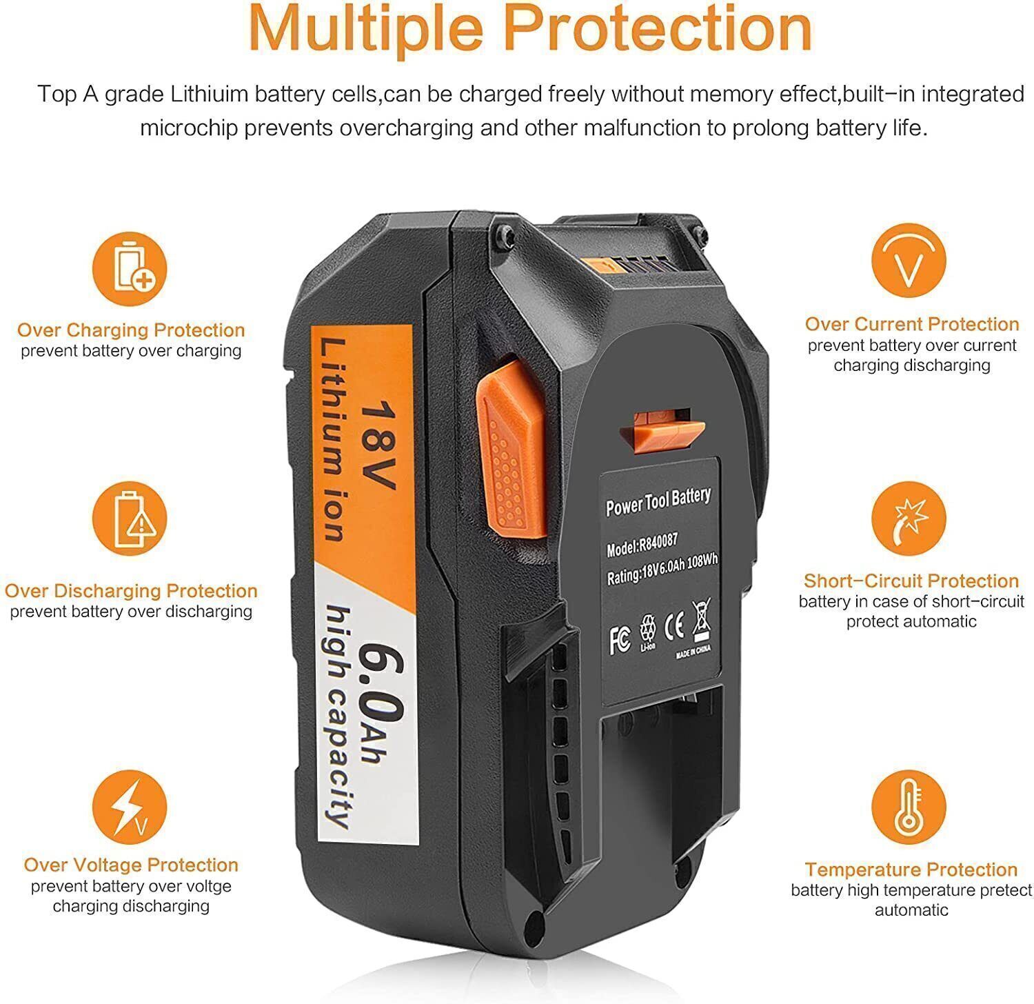 Battery/ Charger for Ridgid R840085 7.0Ah Lithium 18V R840087 R86091 Power Tools