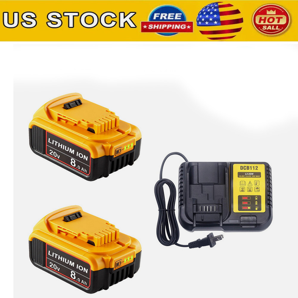 8.0 Ah for Dewalt 20V Lithium-Ion Batterry DCB200-2 DCB201 DCB203 DCB204