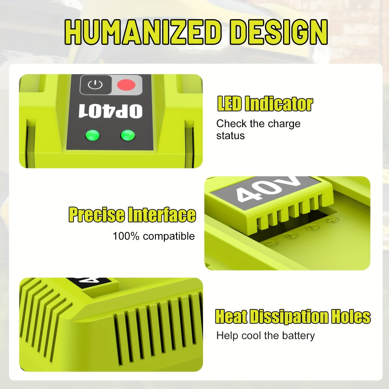 40V Dual Port Rapid Charger for Ryobi Lithium-ion Battery OP401 OP4060 OP4050
