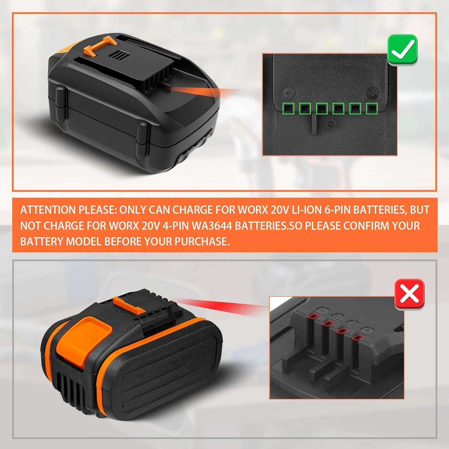Portable Charger for Worx 20V Lithium Battery WA3742 WA3520 WA3525 WA3578 WA3732