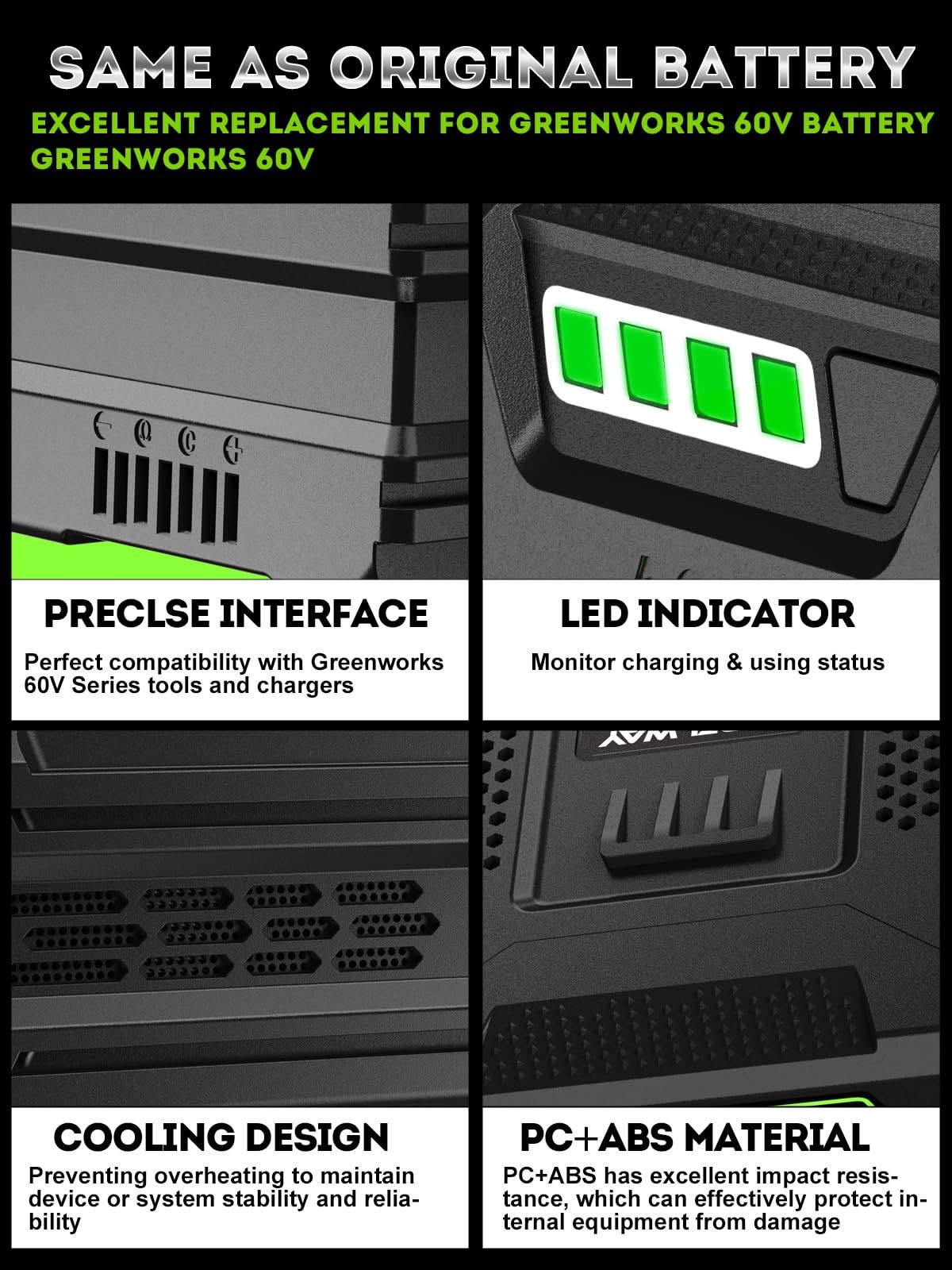 Sydelway 5.0Ah Replacement For Greenworks 60V Battery Fit For Green Works 60V