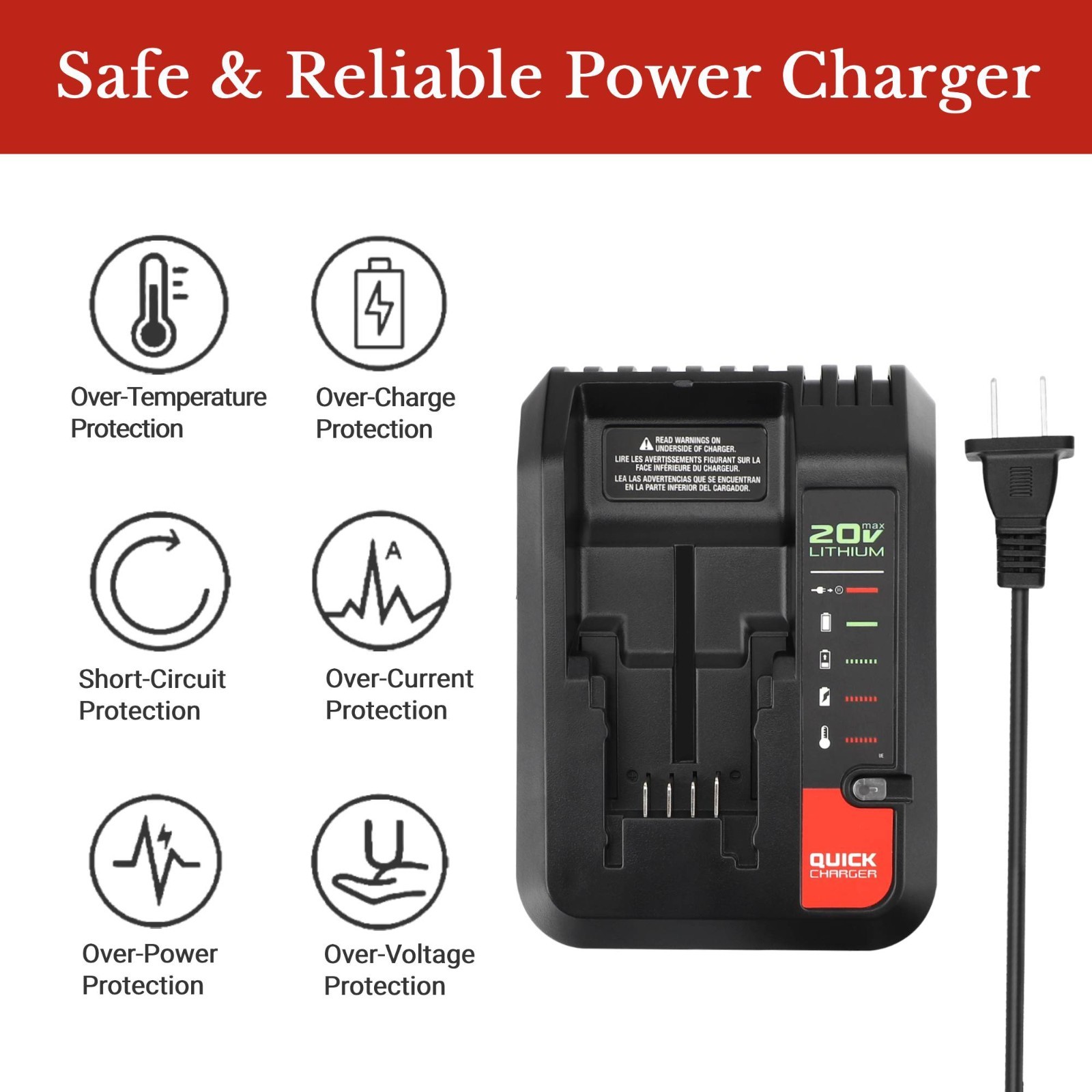 BDCAC202B Charger Replacement for Black & Decker 12V 20V Lithium Battery LBXR20