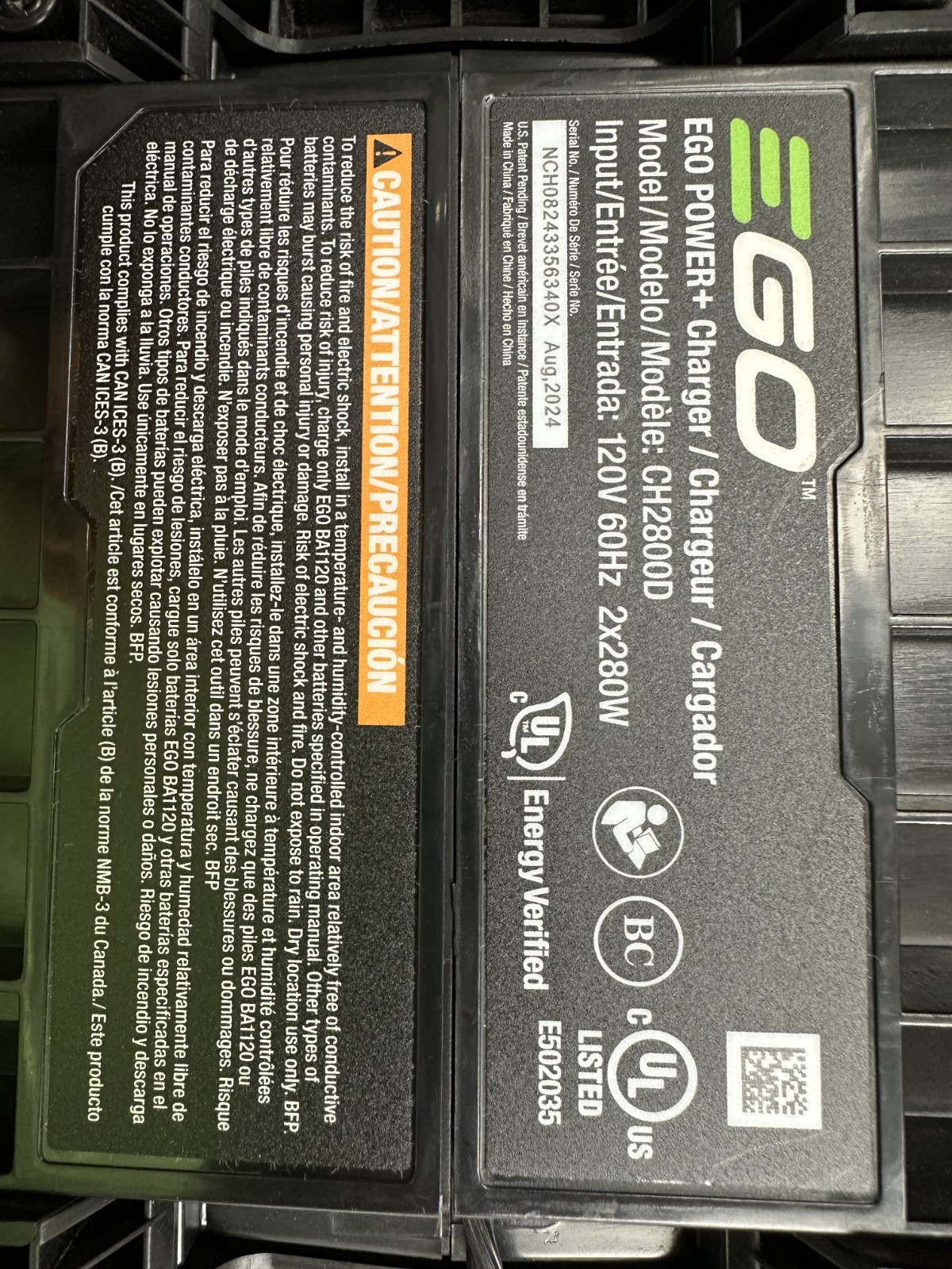 EGO Power+ CH2800D 56V 280W Dual Port Battery Charger – Black/Green