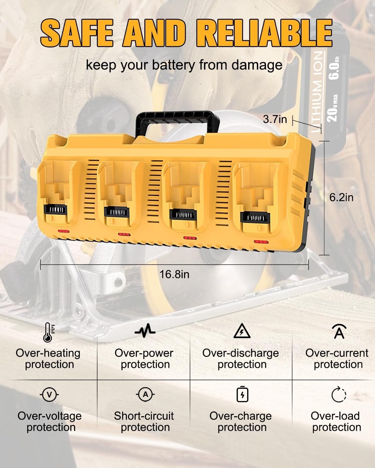 4 Port Multi Battery Charger DCB104 Replacement for Dewalt 12V 20V Max Battery