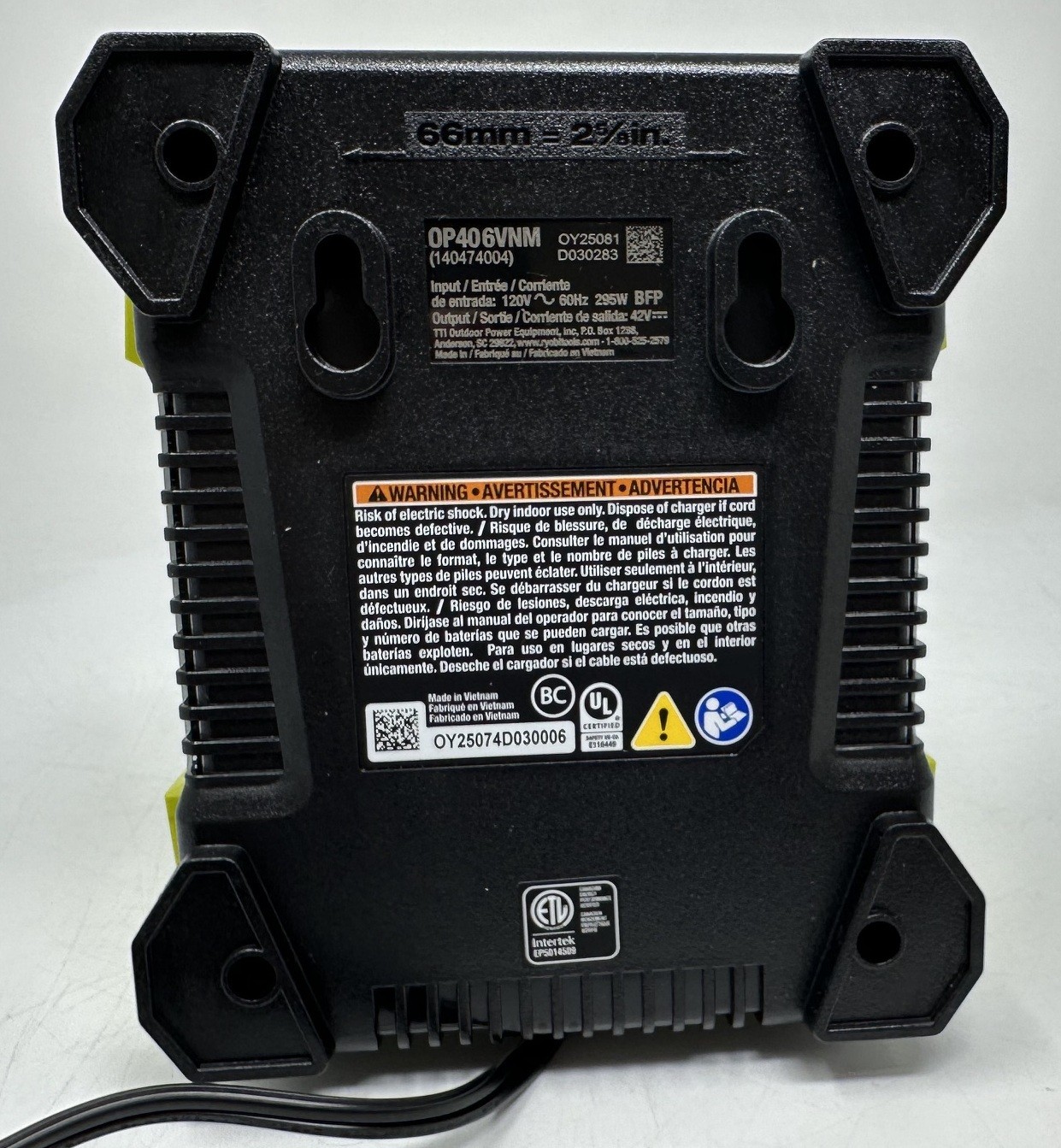 Ryobi 40V Li-Ion Rapid Charger for Ryobi 40V Batteries Item OP406VNM