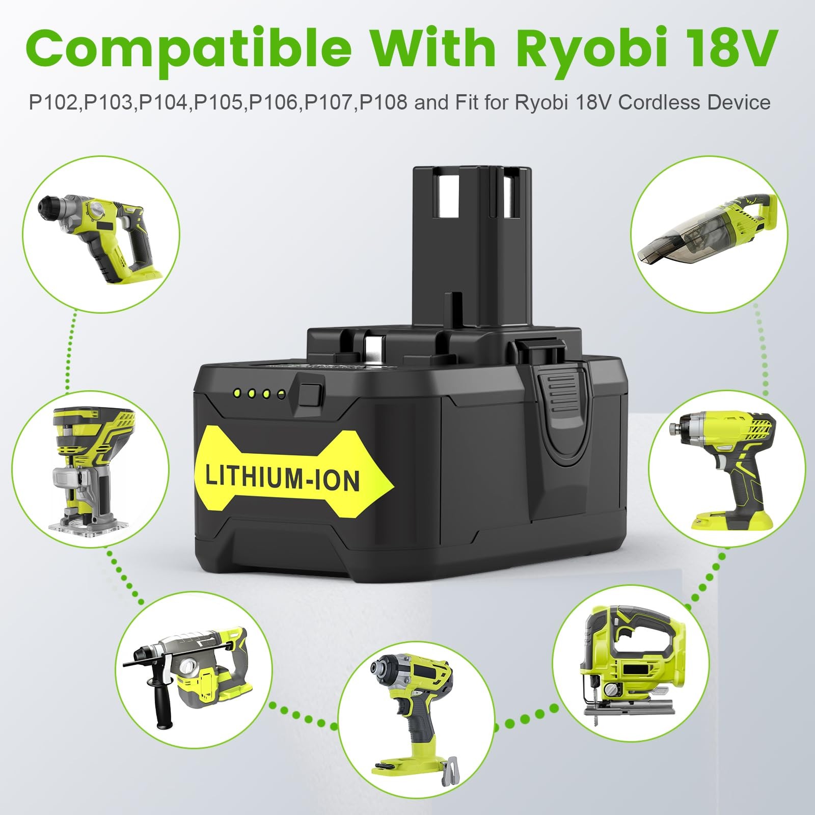 Labtec 1-Pack 18V 6.0Ah Rb18L50 Replacement For Ryobi 18 Volt Dual-Chemistry
