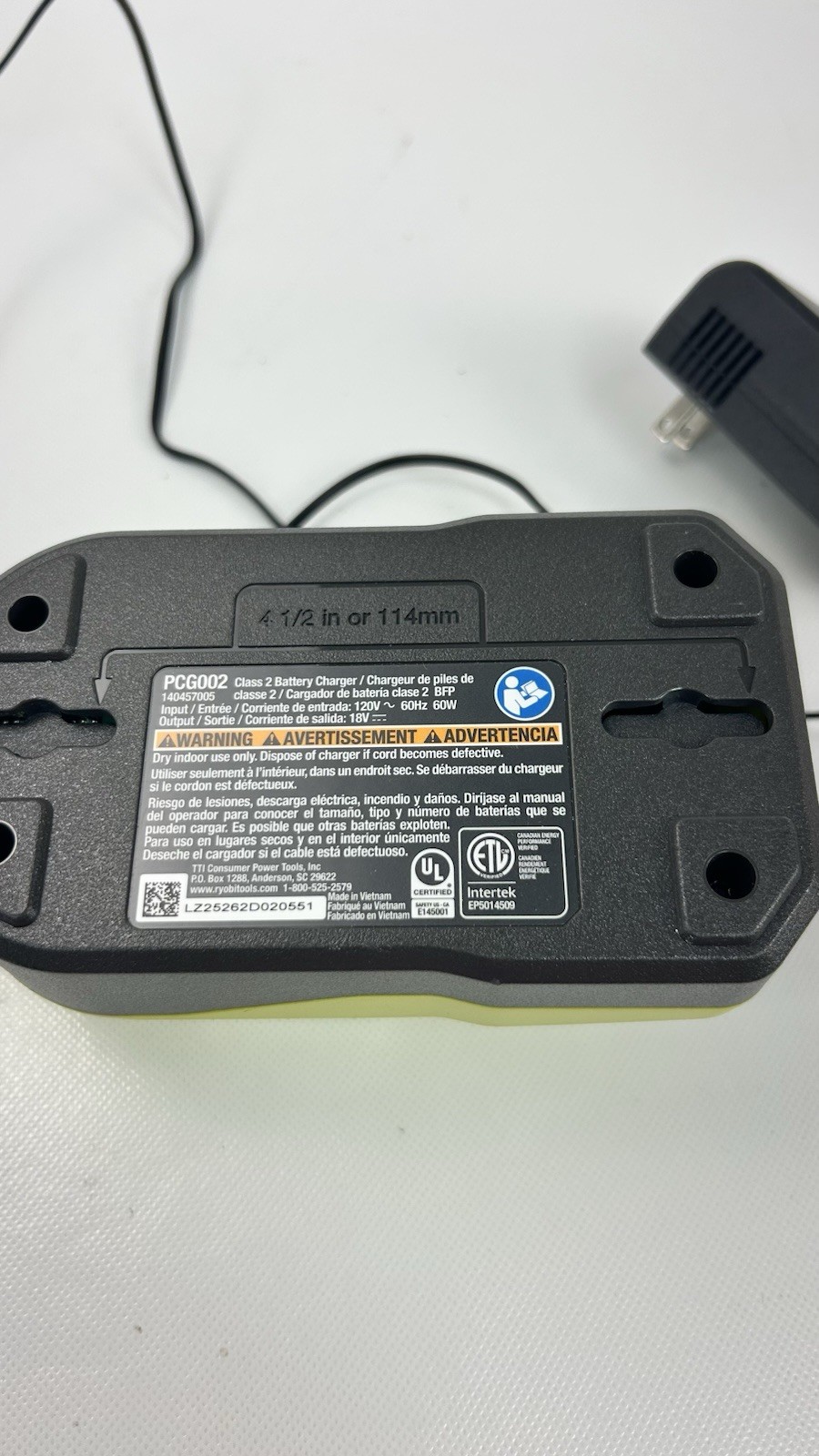 Ryobi PCG002 18V ONE+ Lithium-Ion Class 2 Battery Charger (no Battery)