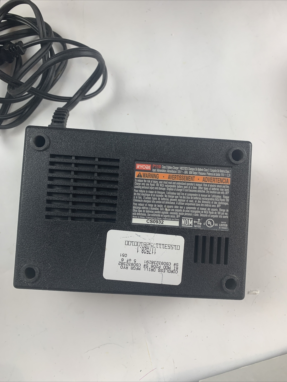 Genuine Ryobi 18.0V 18V Volts ChargePlus+ P110 Class 2 Battery Charger OEM