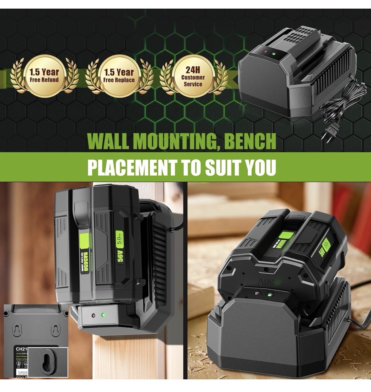 CH2100 4.0A Rapid Charger For EGO Battery BA2800/BA4200/BA1400/BA1120/BA4480T