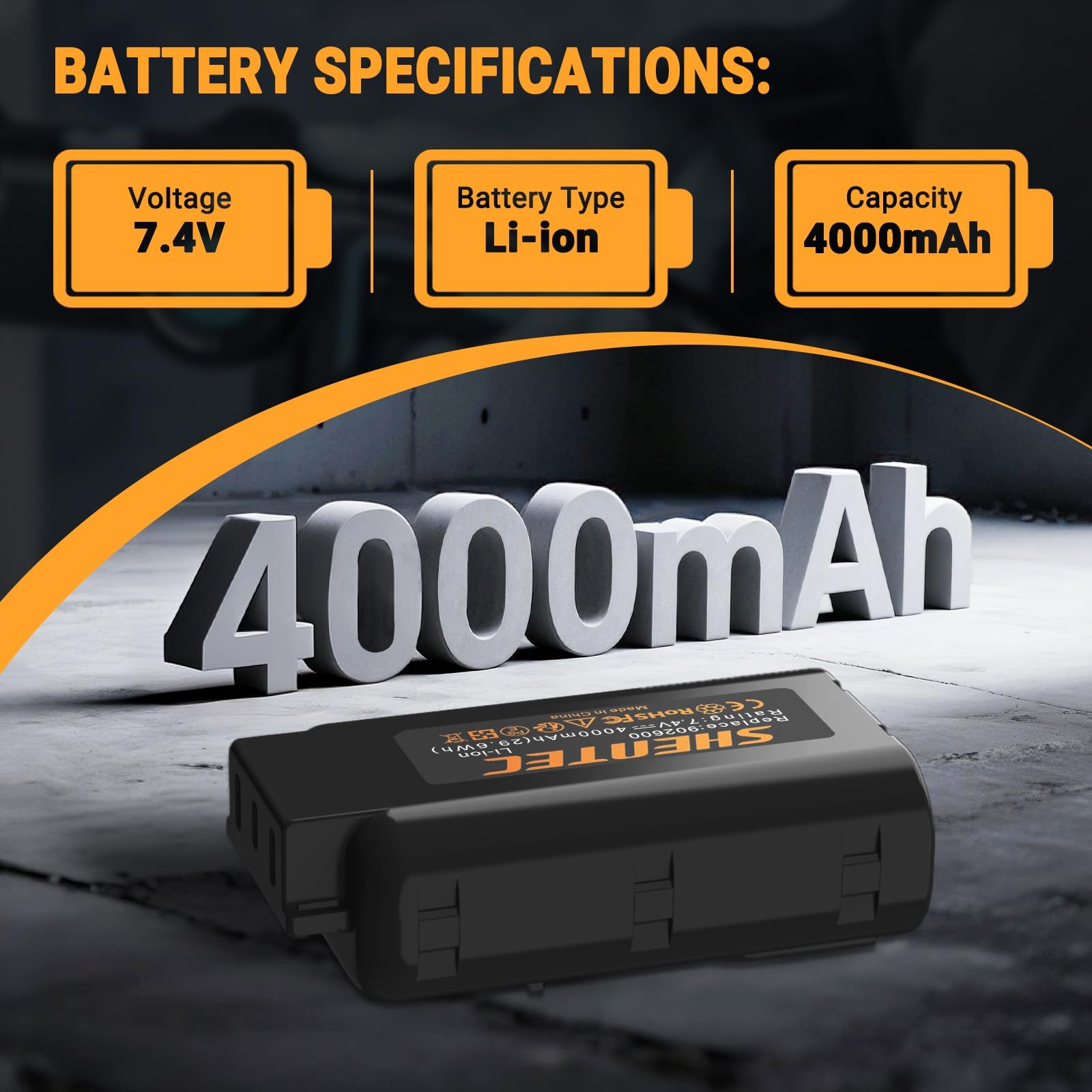 Shentec 2 Pack 7.4V 4000Mah Battery Compatible Paslode 902654 902600 906800