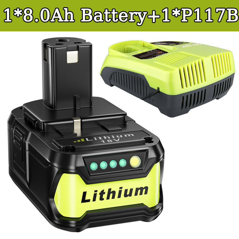 1pack 8000mAh For RYOBI 18V Lithium Battery P108 For ONE+ RBL1810 P102 / charger