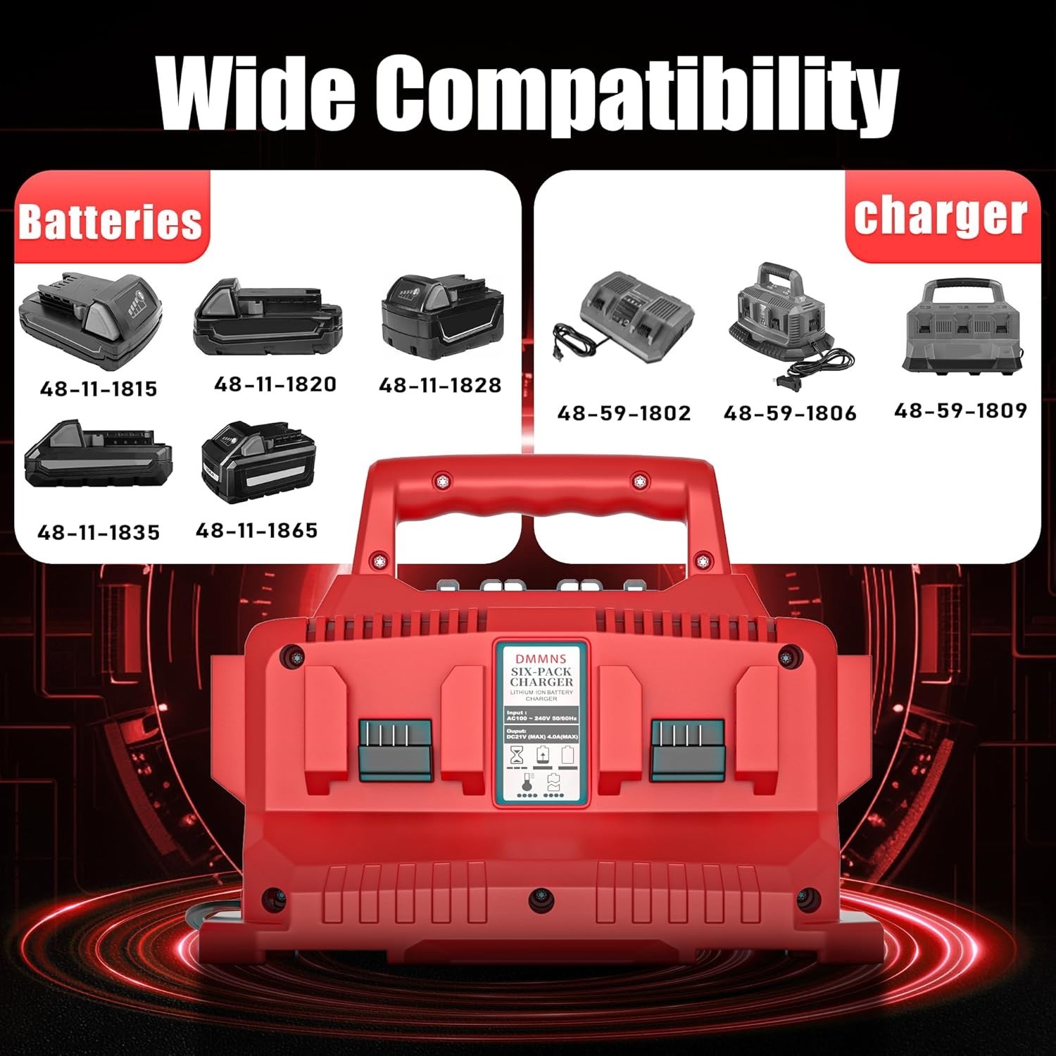 NEW! 6 Port Simultaneous Rapid Charger Replacement for Milwaukee 18V Batteries