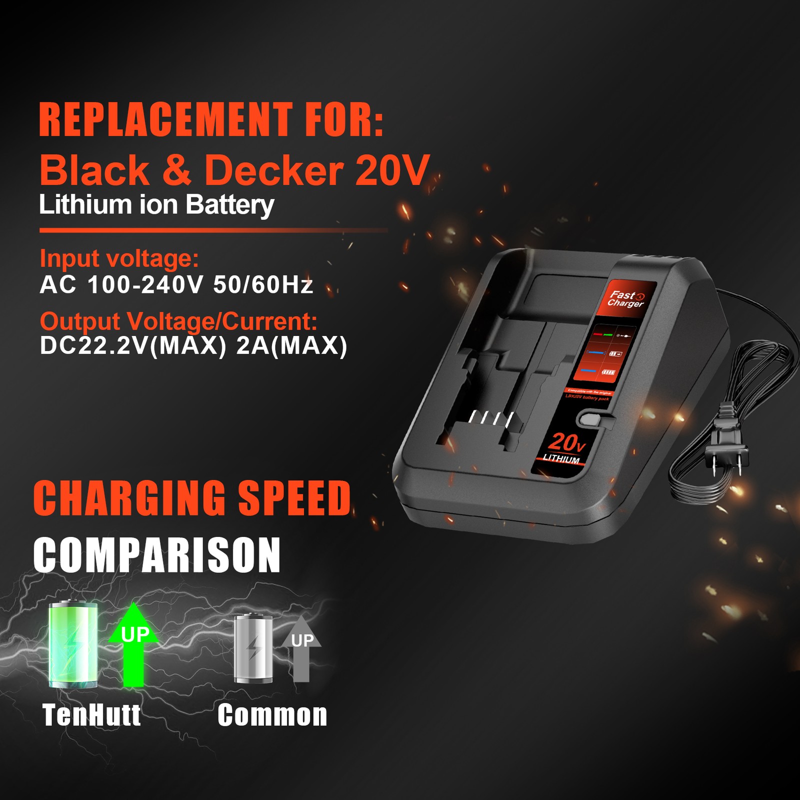 20V Lithium Battery LBXR2020 Replacement for Black & Decker 20V Battery Charger