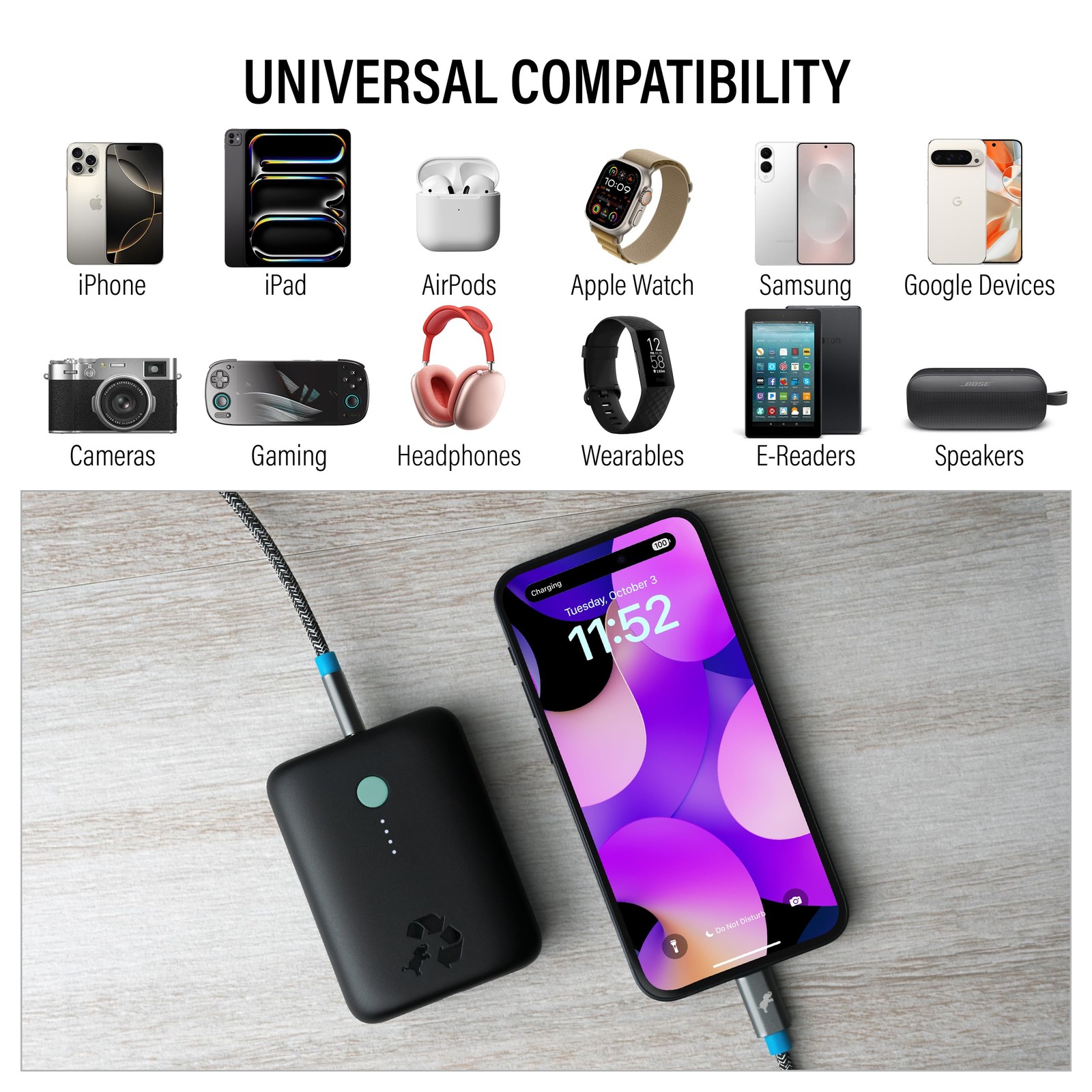 Nimble Champ Lite Portable Charger 5200Mah Charging Power Bank 15W Usb C And A