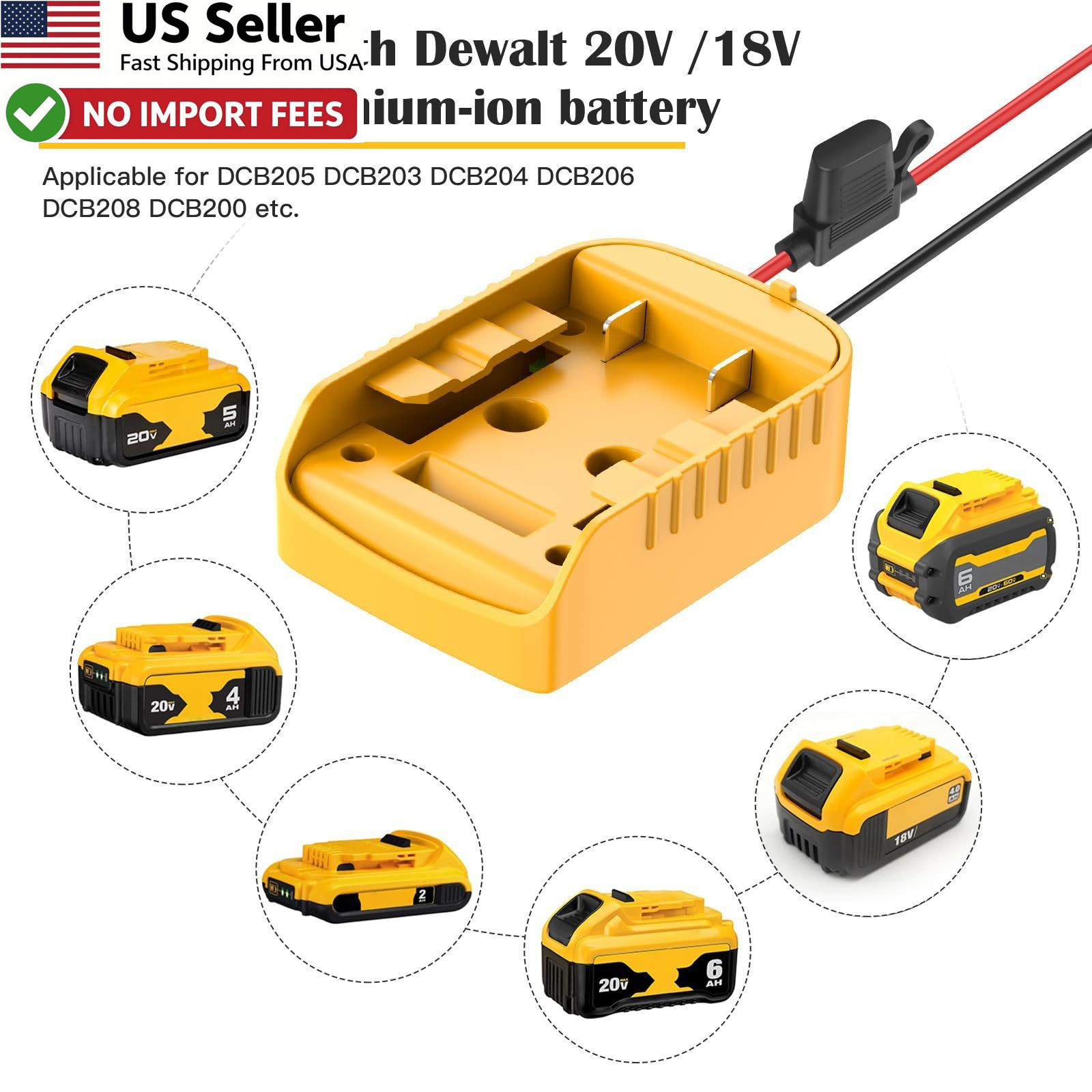 KOEZEOI Power Wheels Adapter for Dewalt 20V Battery 1-Pack, Yellow