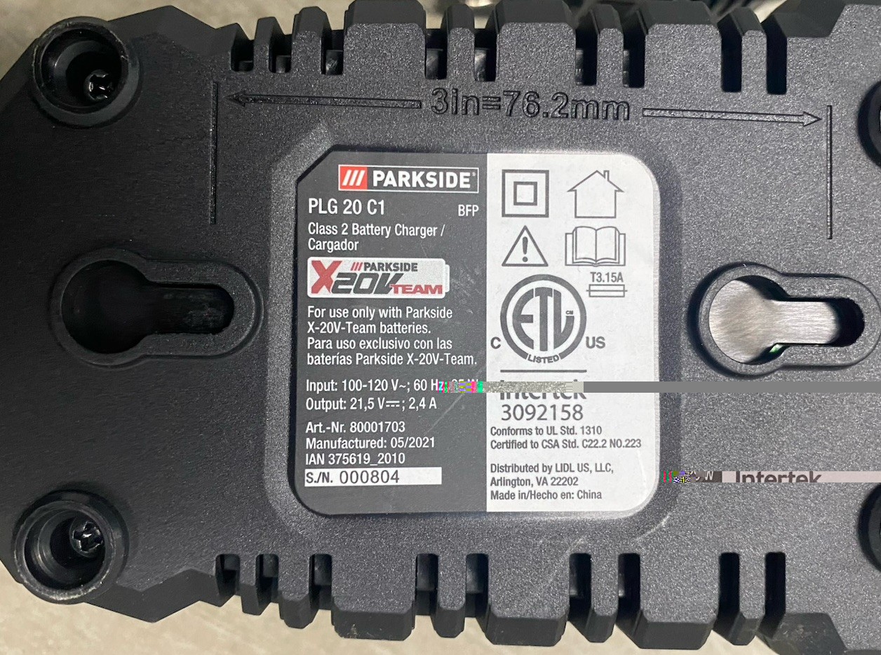 PARKSIDE 20V Battery Charger PLG 20 C1 – Standard 2.4A X20V Team Charging Base
