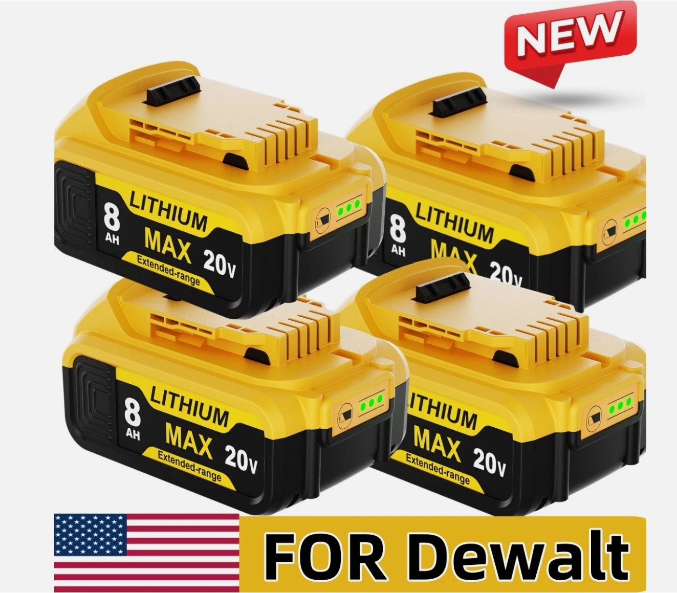 4Pack 8.0Ah for Dewalt 20 Volt Max Battery 20V Lithium-ion DCB201 DCB200 8Ah