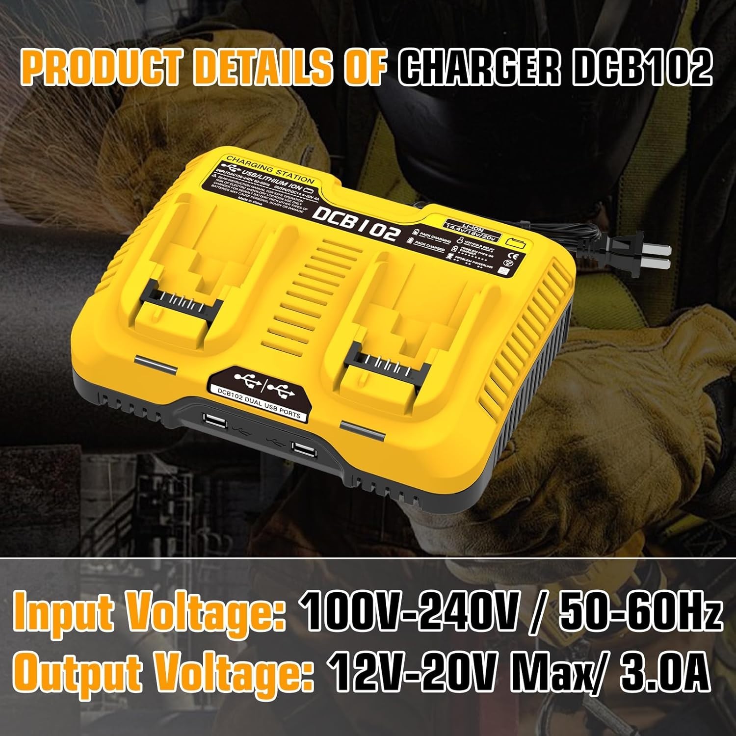 DCB102BP Replacement Charger for Dewalt 20V MAX Jobsite Charging Station US