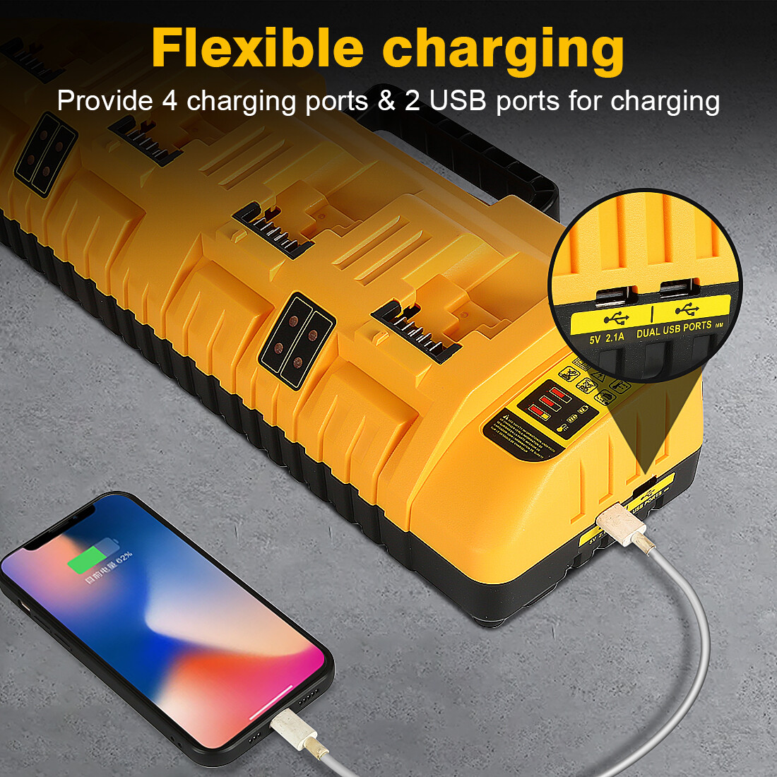 For DeWALT DCB104 20V Multiport Li-Ion Battery Rapid Charger Lithium XR DCB205