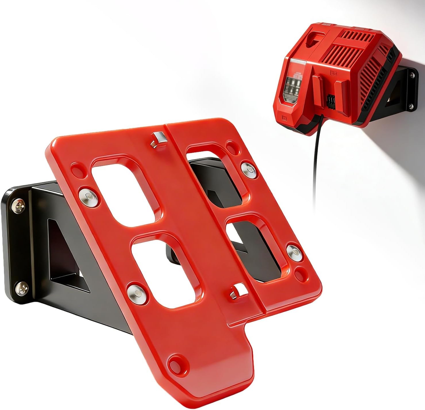 Wall Mount for Milwaukee M12 M18 Charger 48-59-1812 48-59-1808 Red Holder