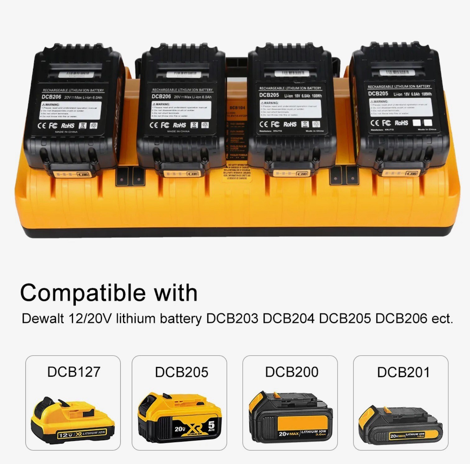 4-Port Fast Charger for Dewalt DCB104 20V Battery 12V 18V 60V DCB112 DCB115