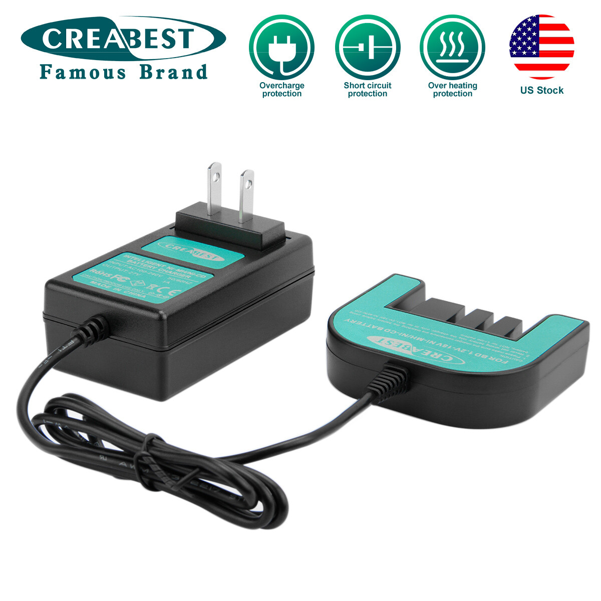 US Charger For Black & Decker 9.6V 12V 14.4V 18V Ni-MH/Ni-CD Slide Style Battery
