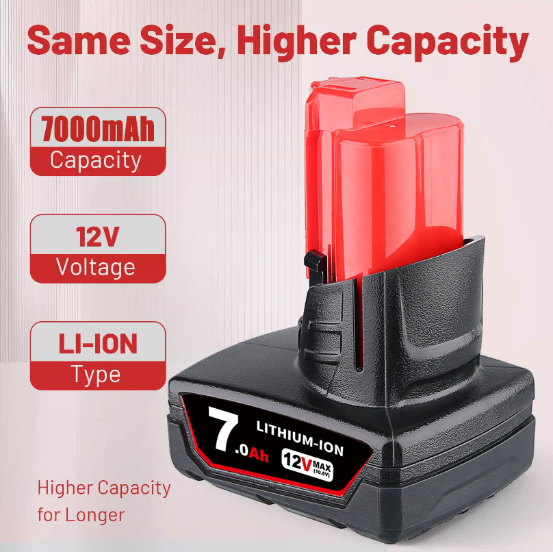 7.0Ah Battery Replacement for Milwaukee M-12 Battery 12V Lithium Ion 48-11 US