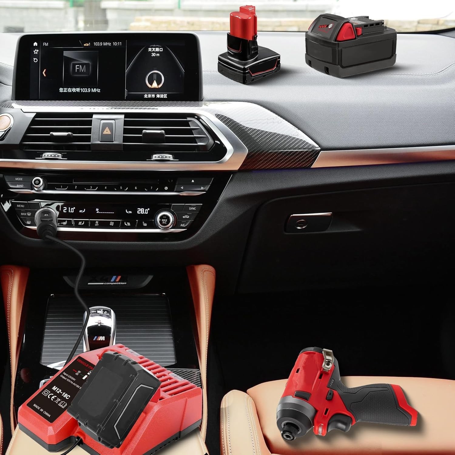 for M12 & M18 Multi Voltage Car Charger Milwaukee 12V-18V Lithium Red