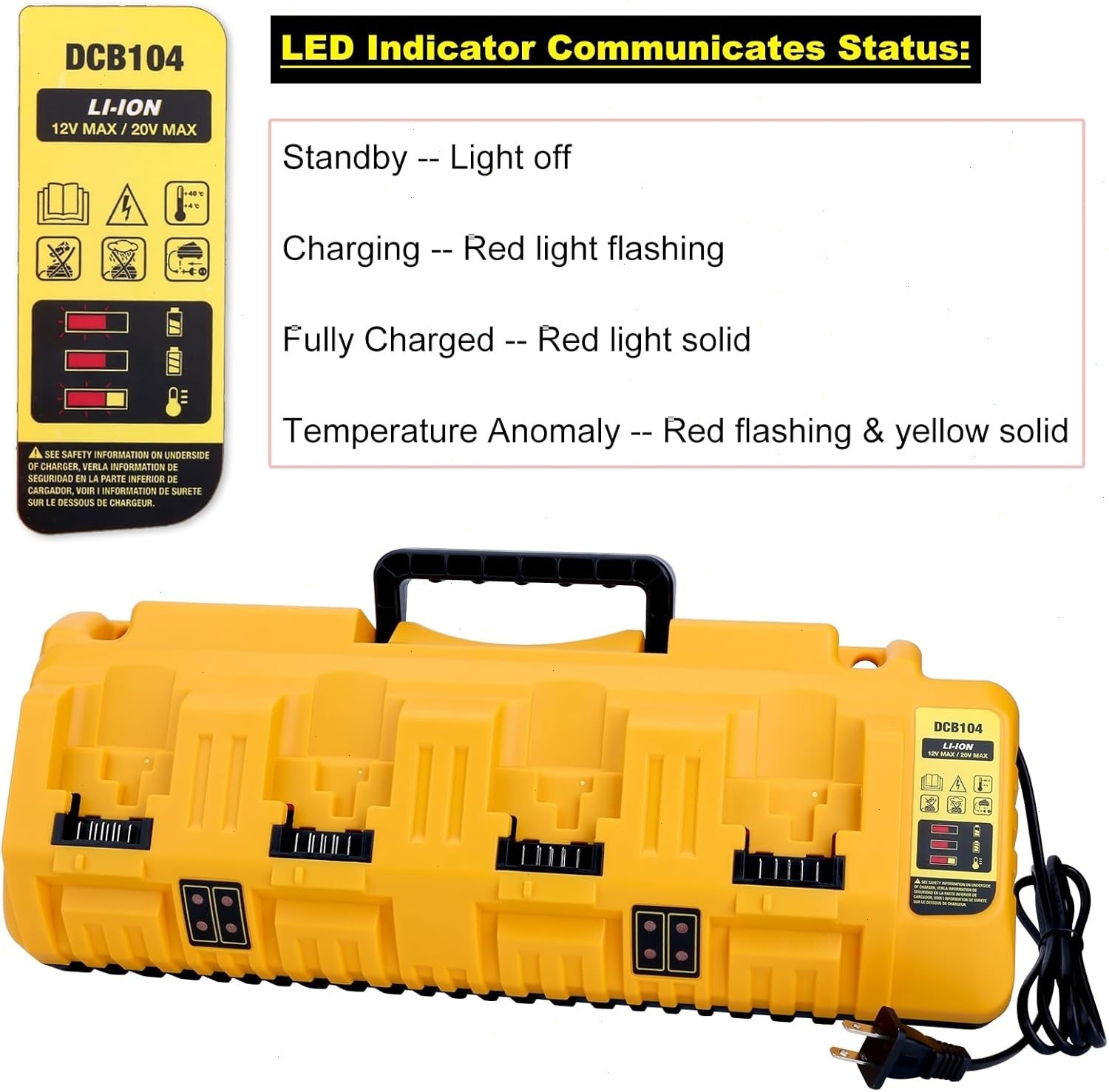 For Genuine DEWALT 4-Port DCB104 Fast Charger 12V/20V Max Lithium XR DCB205