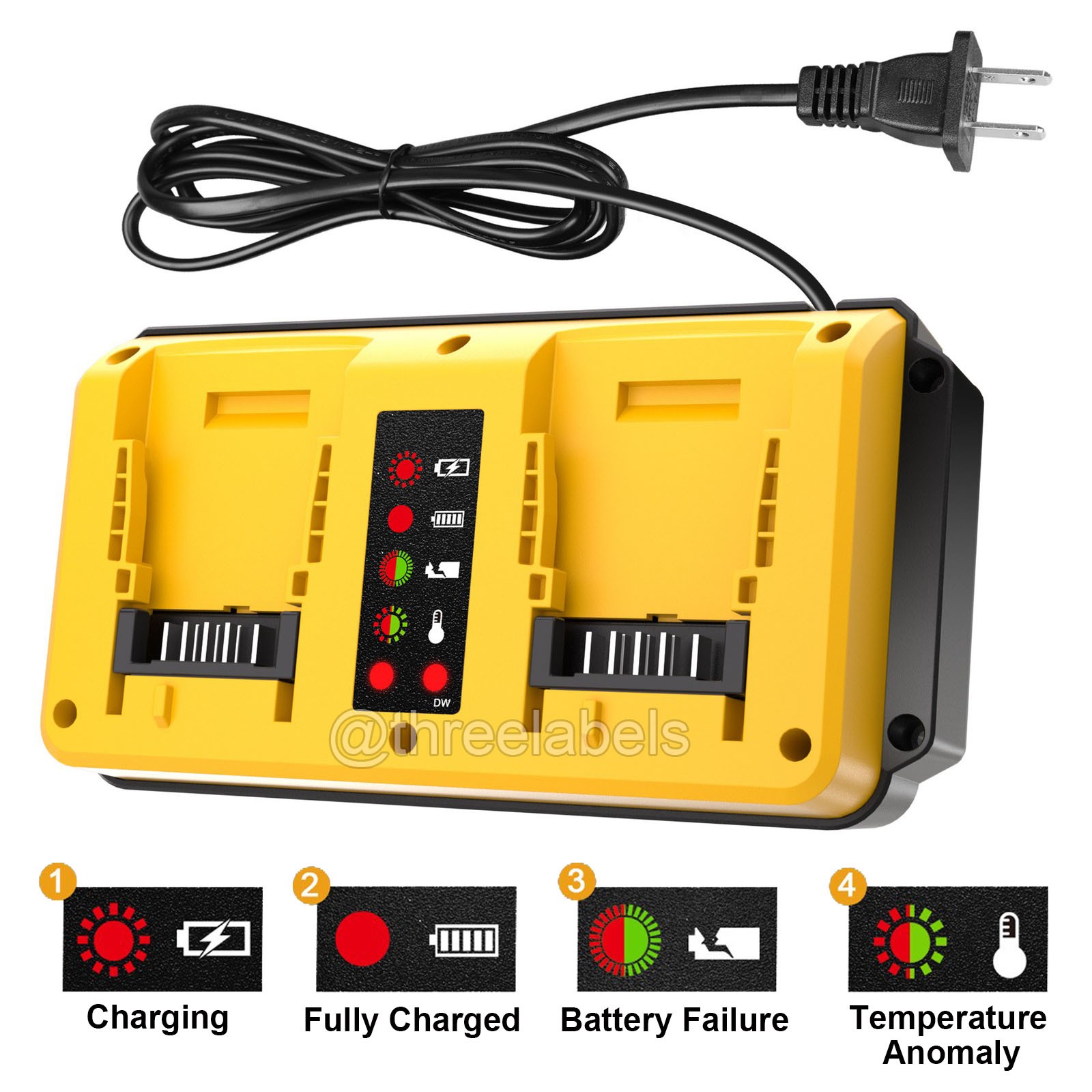 90W Dual Ports Fast Charger for DeWalt 18V-20V MAX Lithium Battery DCB203 DCB204