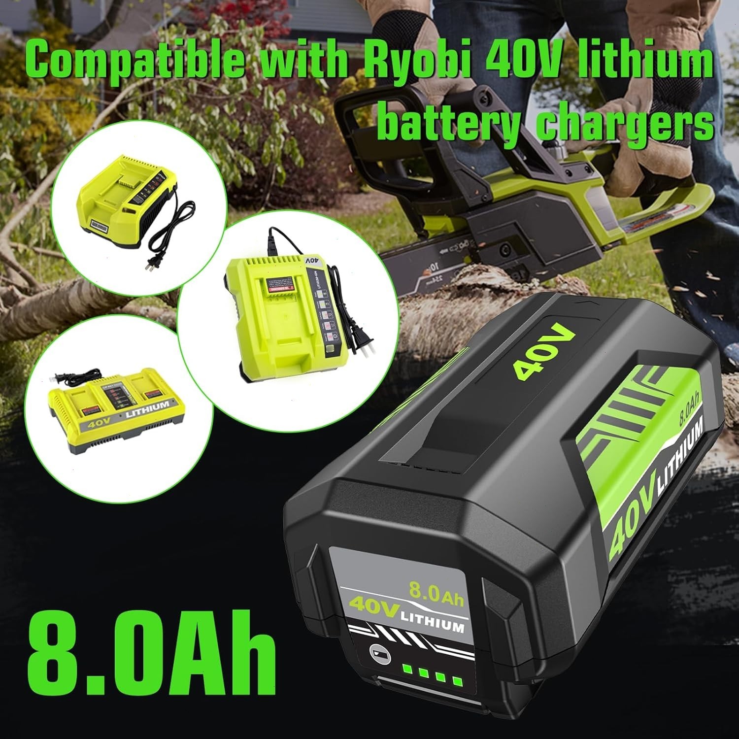2X Battery & Charger For Ryobi 40V With LED Lithium-Ion 40-Volt OP406VNM OP40602