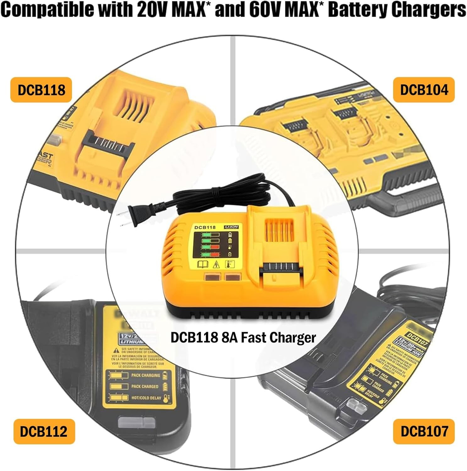 DCB118 Fast Charge For Dewalt 20V/60V Max Lithium-ion Battery Rapid Chargers