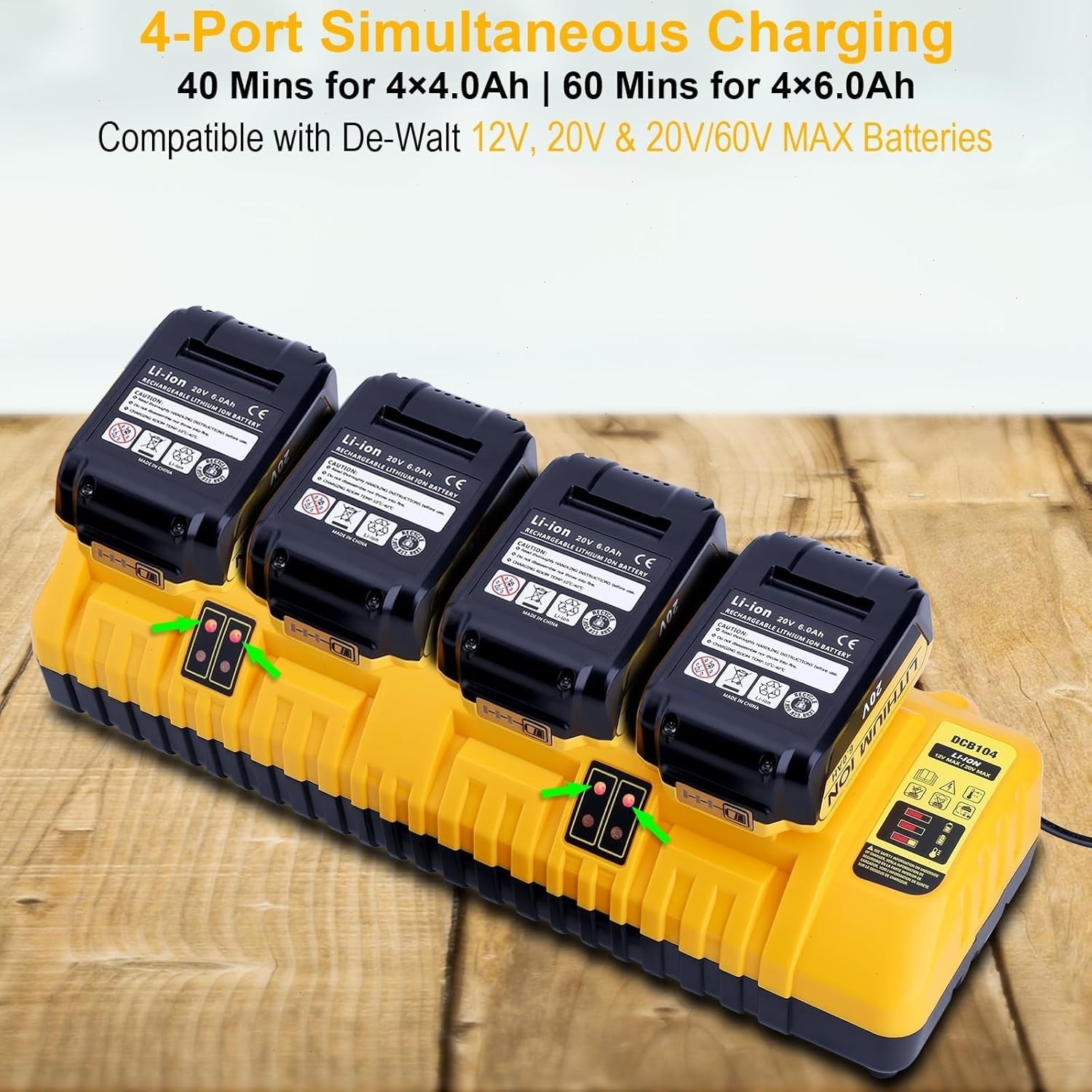 For Genuine DEWALT 4-Port DCB104 Fast Charger 12V/20V Max Lithium XR DCB205