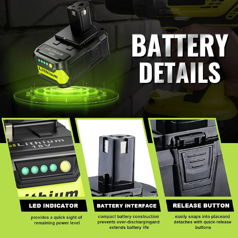 1Pack For RYOBI 18V 8.0Ah Lithium Battery RBL1815 RBL1810 P108 P102 109 /charger