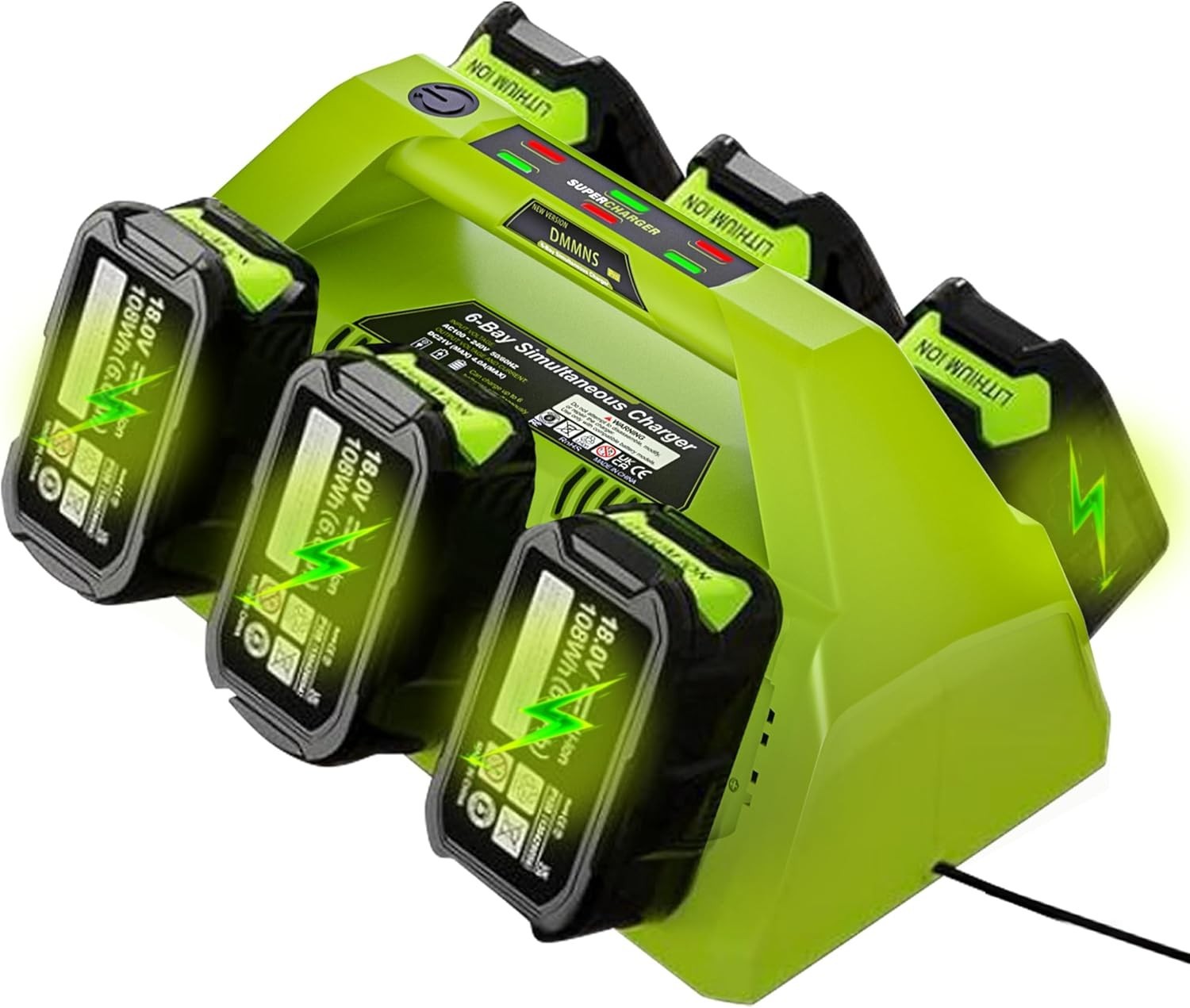 Simultaneous 6-Port Charger for Ryobi 18V P135 PCG002 PCG004 PCG005 PCG008