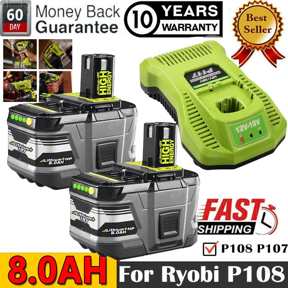 1-4X 8.0AH Battery/Charger For RYOBI P108 18V One Plus High Capacity Lithium-ion