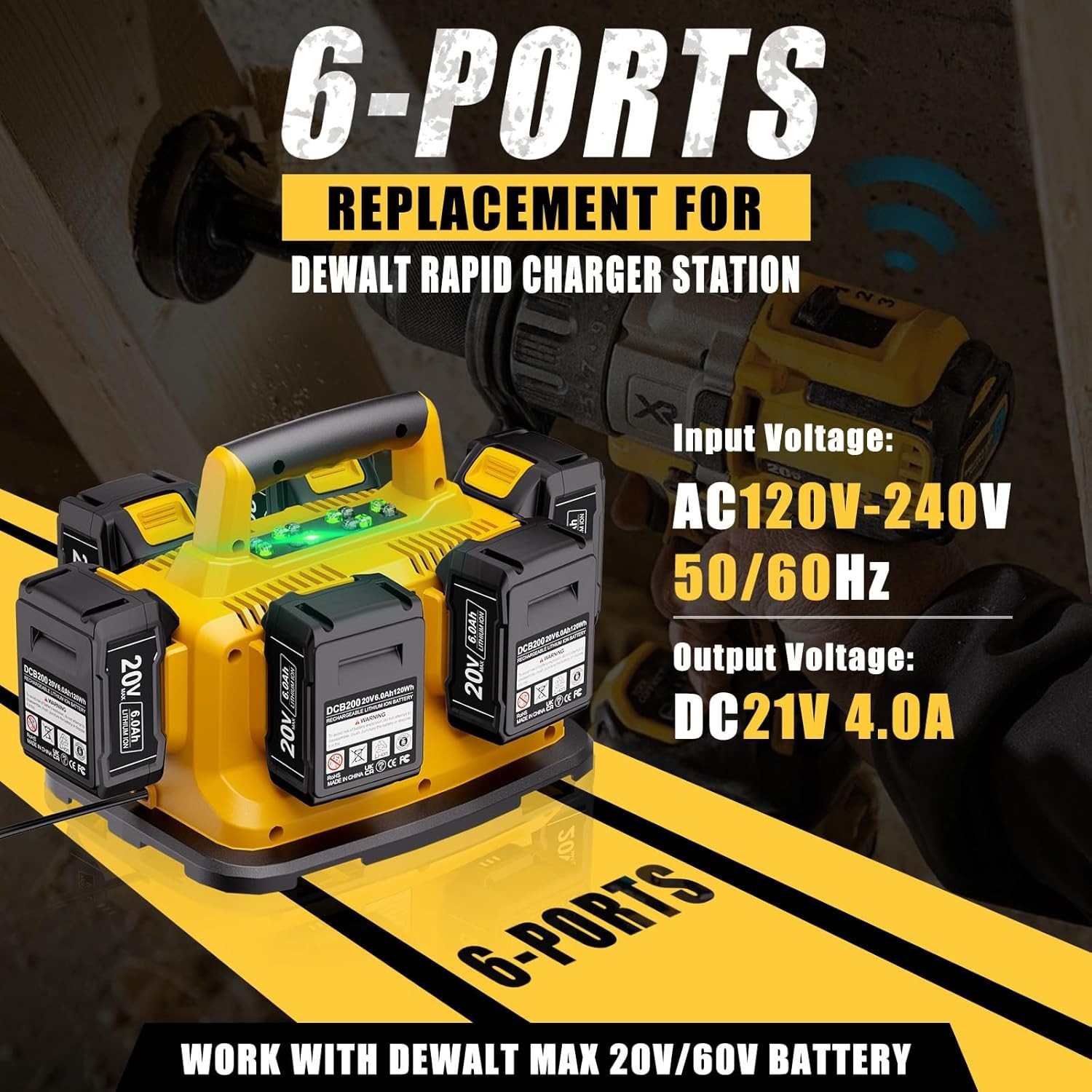 For Dewalt 20V 60V Max 6 Port Multi Fast Charger Station DCB104 DCB118 DCB1112
