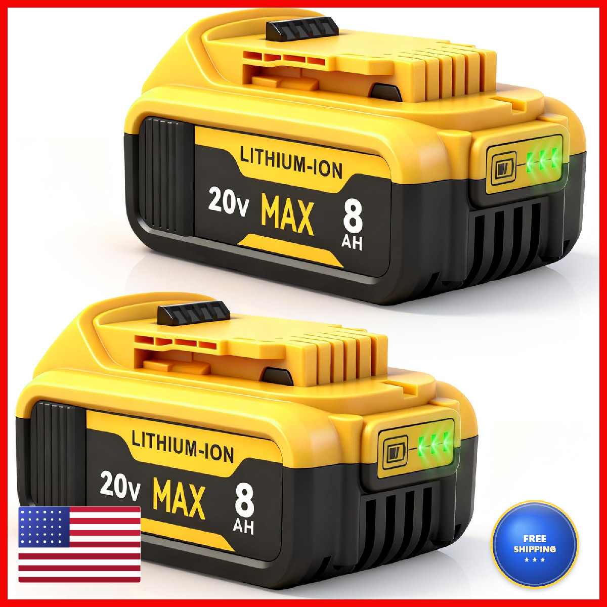 Quasyrealim 2-Pack 8000Mah High Capacity Battery Compatible Dewalt 20V Max