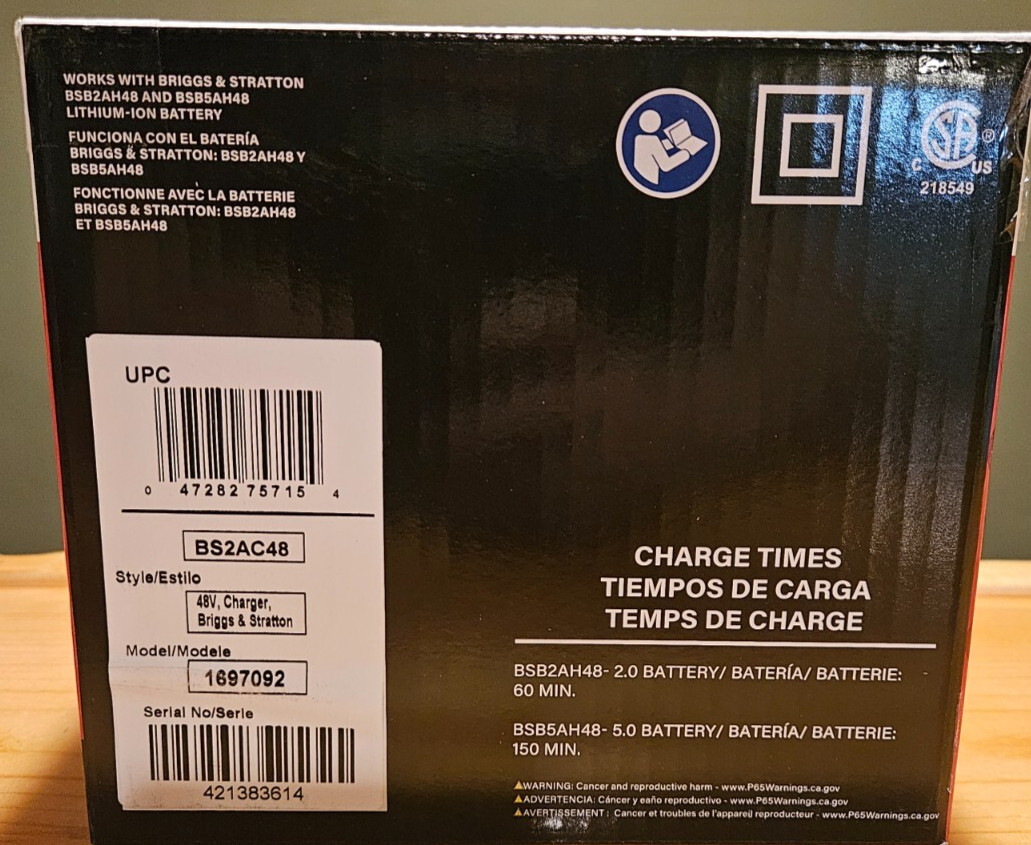 Briggs & Stratton/Snapper 48V Battery Rapid Charger 1697092 OEM