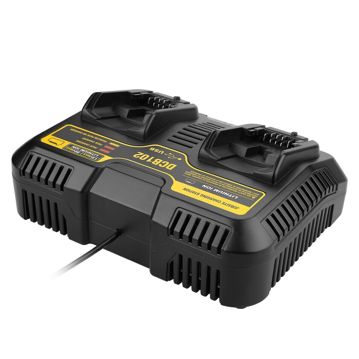 For Dewalt DCB102 Max Lithium Dual 2 Port Battery Charger DCB200 DCB206 12V- 20V